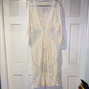 Sheer cream Lace Kimono Cover-Up